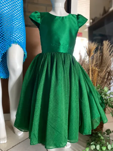Vestido Infantil de Festa Verde com Brilho e Laço - Excelente Estado
