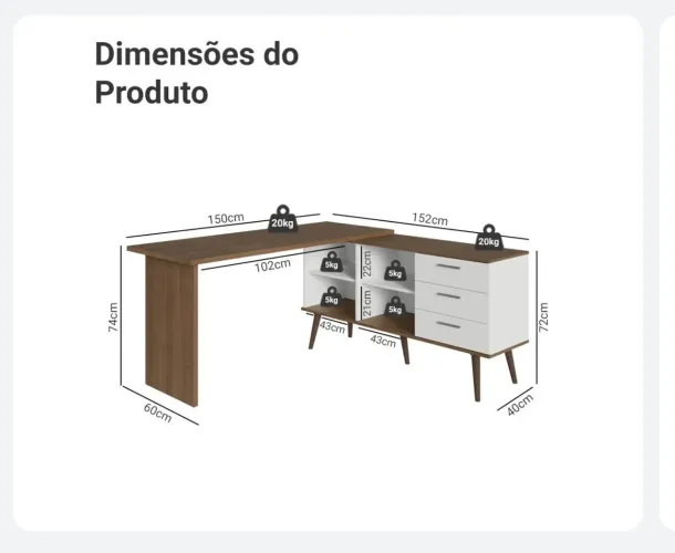 Mesa de escritório com menos de 1 mês de uso