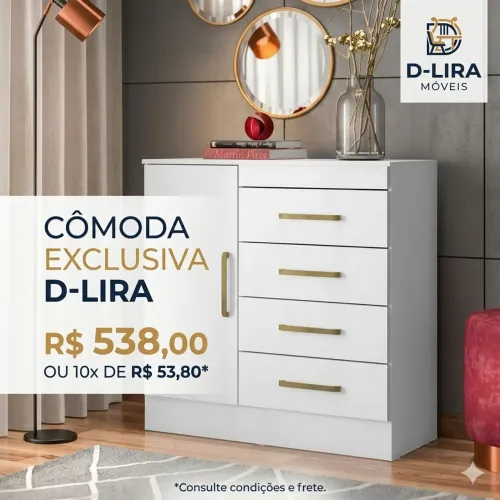 Promoção Cômoda Montevidéu 4 Gavetas e 1 Porta 4290K Demóbile - Branco/Rosa/Branco
