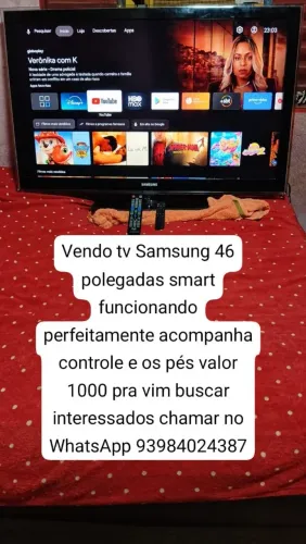Vendo tv Samsung 46 polegadas smart funcionando perfeitamente valor 1000