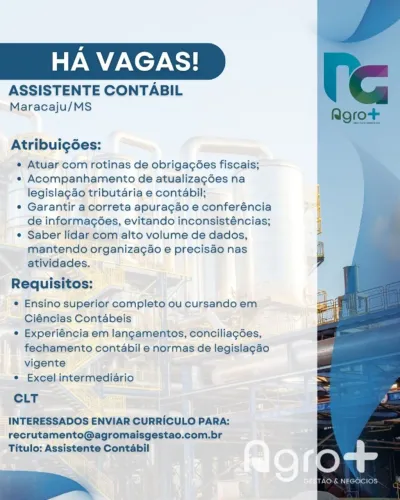 Assistente Contábil (necessário ser formado ou cursando Ciências Contábeis)