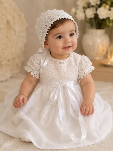 Vestido de Batizado Infantil em Renda Renascença - Peça Exclusiva