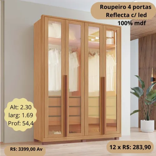 PROMOÇÃO URGENTE - Guarda-Roupa CASAL de Luxo com Led e 4 PORTAS GIGANTE