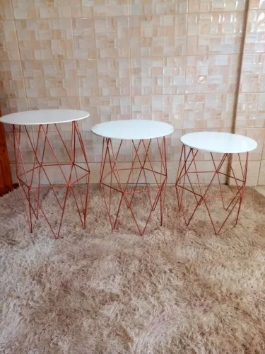 Trio de mesa em metal rose gold