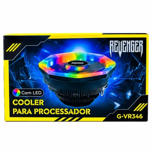 Cooler para Processador Revenger G-VR346 LED RGB Preto para PC Gamer com Dissipador Metáli