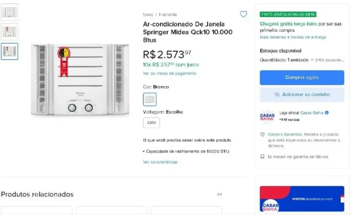 Ar-Condicionado de Janela Springer Midea 10.000 BTUs - Usado