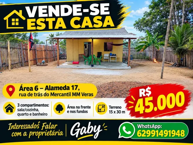 Vendo casa 1 quarto sala e cozinha 1banheiro área na frente e atrais