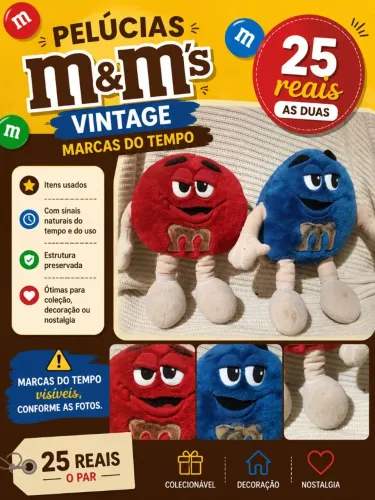 Pelucias M&M's Vintage com marcas do tempo