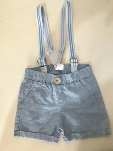 Short Azul Com Suspensório da Marca Baby Way