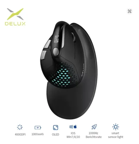Mouse Vertical Ergonômico Sem Fio RGB