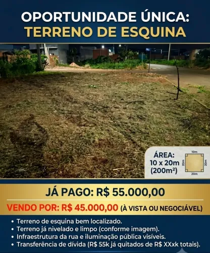 Terreno de esquina no Residencial Monte Sião I