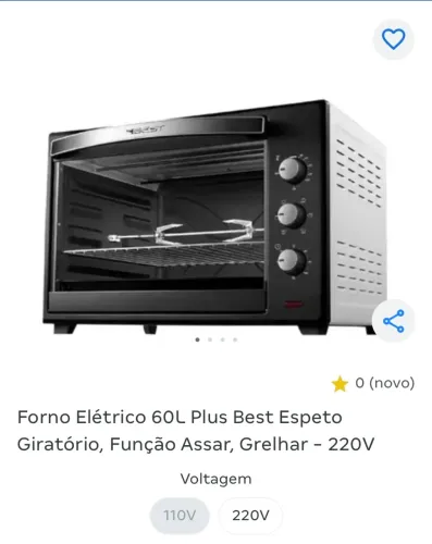 Forno elétrico Best 60L com espeto Giratório, 110V com transformador usado poucas vezes .