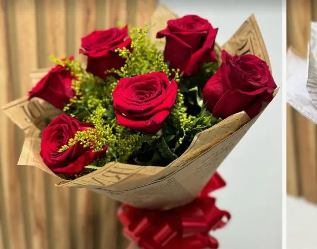 Buquê de rosas vermelhas naturais apronta entrega com cartão e mensagem personalizada