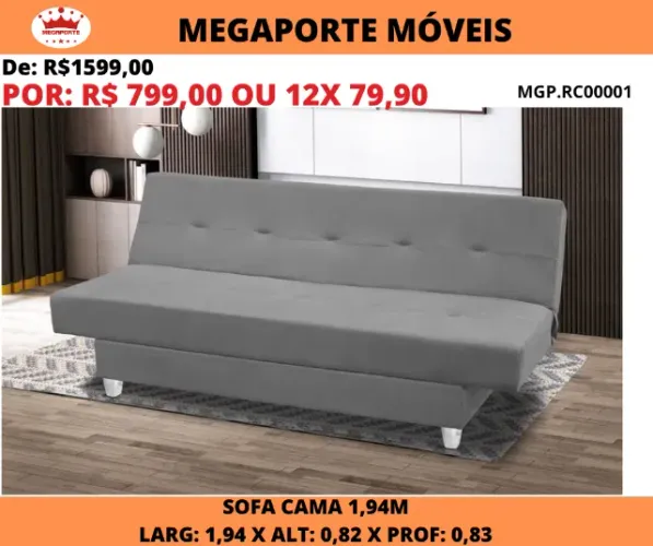 Sofá Cama Xangai 1,94 Suede