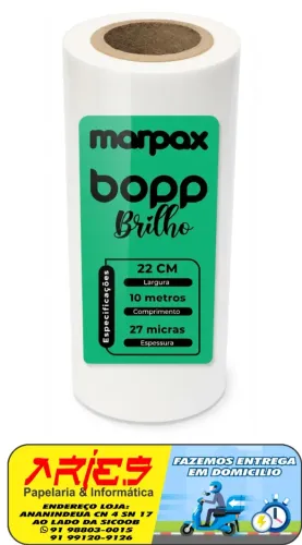 BOPP BRILHO PARA LAMINAÇÃO A4 27 MICRAS 22 CM X 10 METROS MARPAX BO1224