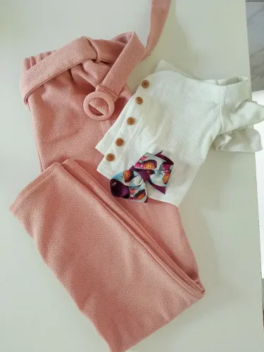 Conjunto rosé e branco, casual menina, até 8anos