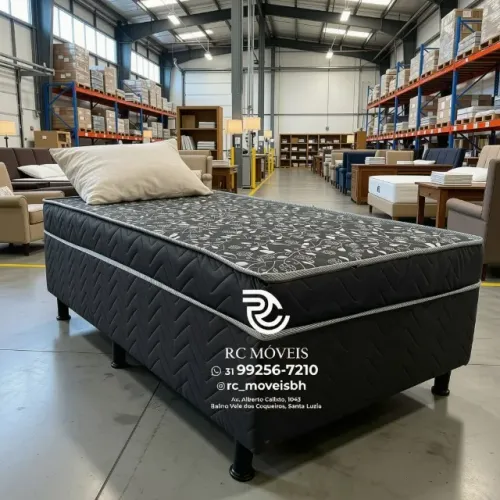Cama Box Solteiro Molas Ensacadas 88x1,88 Floral Cinza Confortável