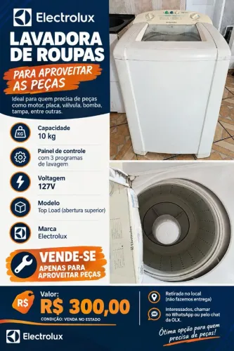 Lavadora Electrolux 10kg para retirada de peças