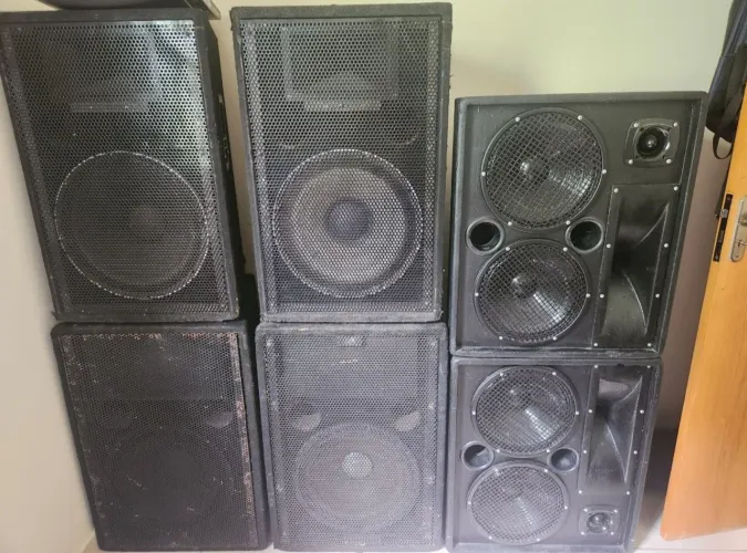 Conjunto de 6 caixas profissionais PA, eventos, som profissional selenium, snake e novik.