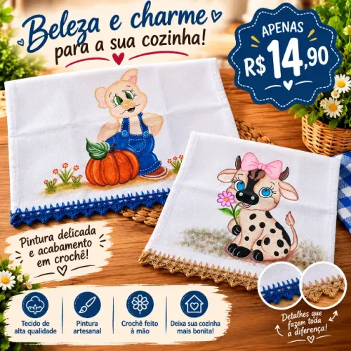 Pano de prato pintado a mão