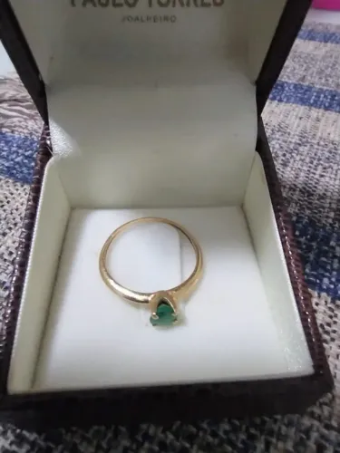 Anel de Ouro 18k com Esmeralda - Tamanho 25