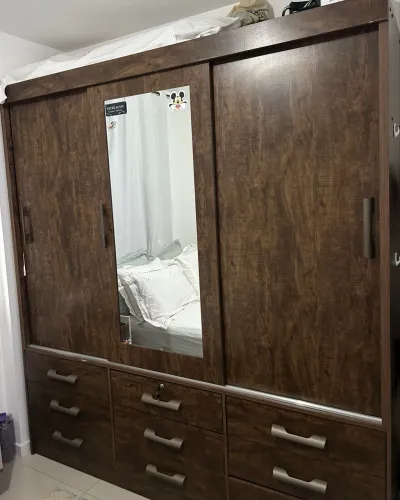 Guarda-roupa 3 Portas De Correr Com Espelho 9 Gavetas