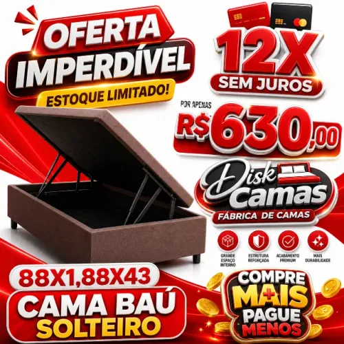 Cama Baú Solteiro 88x1,88x43 Promoção R$630 Direto da Fábrica