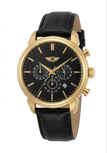 Relógio Invicta Cronógrafo Gold Black Couro Preto Original Novo Na Caixa 43mm