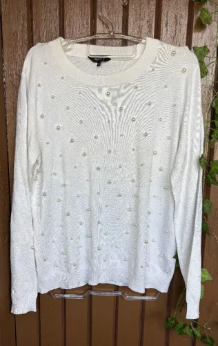 blusa de tricô feminina branca com pérolas YSC