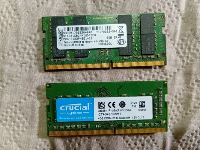 Memórias Ram DDR4 8gb + 4gb 2133 MHz Smart e Crucial