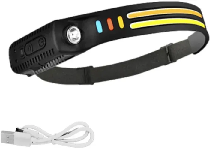 Lanterna de Cabeça Tricolor- Multifunção Recarregável com Sensor
