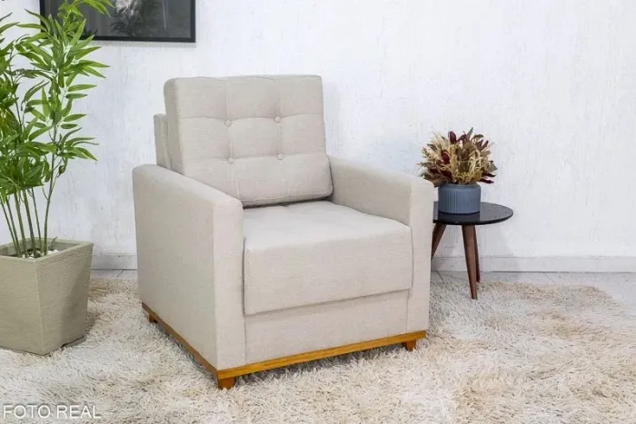 Poltrona Decorativa Linho Bege rf543