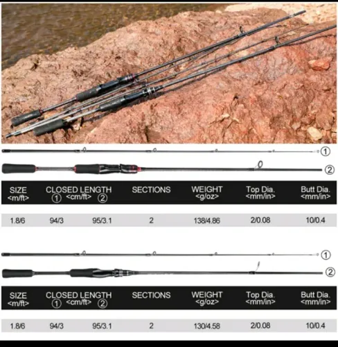 Vara de pesca carbono 1,80 2 seções 6'0 casting 6/17lbs 17de arrasto
