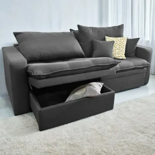 Sofá Retrátil Baú Versate 2,40 cm Linho - ARJAN DECOR