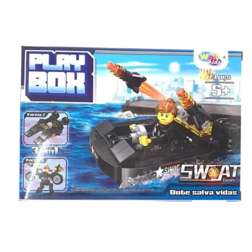 Bloco De Montar Veiculos Policia Wb7704 73pçs 3em1 - Bote Salva Vidasv
