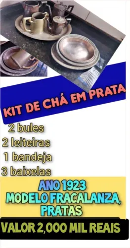 Prata jogo de chá 1,500 reais, pagamento à vista 