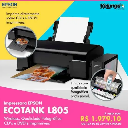 Impressora Epson EcoTank L805 - Wireless, Qualidade Fotográfica, Imprime em CD/DVD