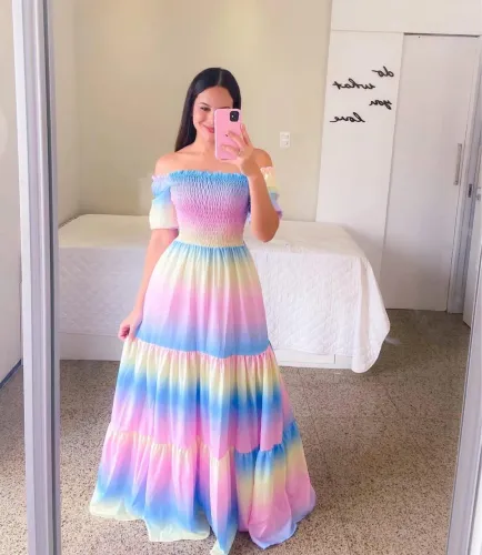 Lindo Vestido Rosa e Azul 12x R$ 10,50