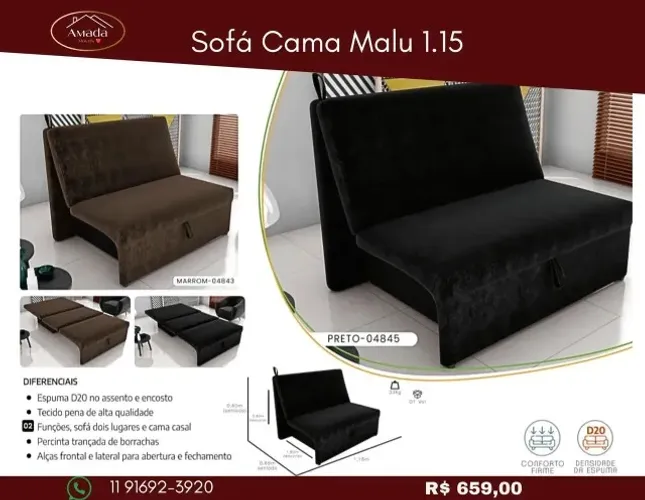 Sofá Cama Malu 1,15 m - Produto Novo! Pronta Entrega!