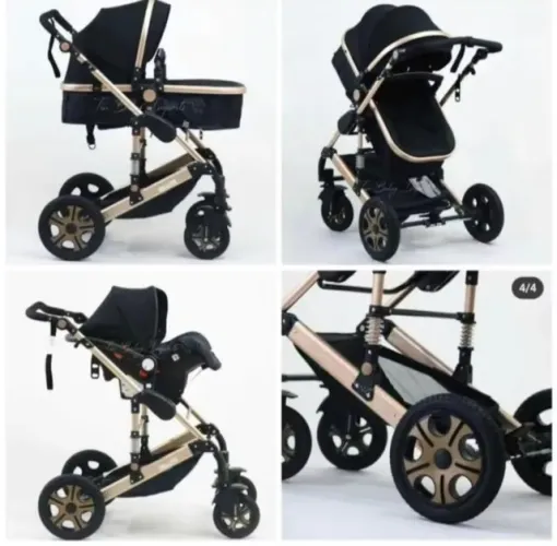 Carrinho De Bebê Europeu 3 em 1 com Amortecedor + Moisés Berço + Bebê conforto -Luxo