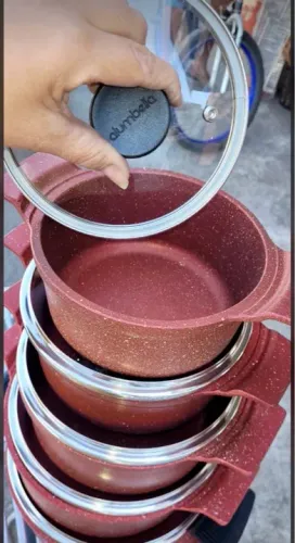 Kit de panelas de cerâmica com tampas de vidro