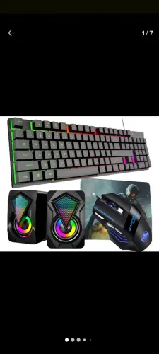 Kit Gamer de Teclado e Mouse Caixa de Som e Touch Pad RGB 