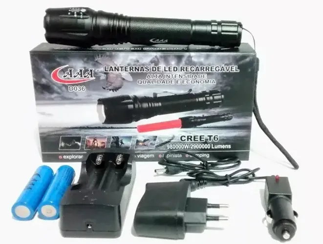 Lanterna Led T6 2 Baterias Recarregável Com Zoom Mais Forte X2000 wpp:43. *