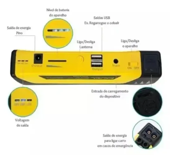 Bateria auxiliar de partida Veicular Portátil 21000mah Chupeta Emergencia