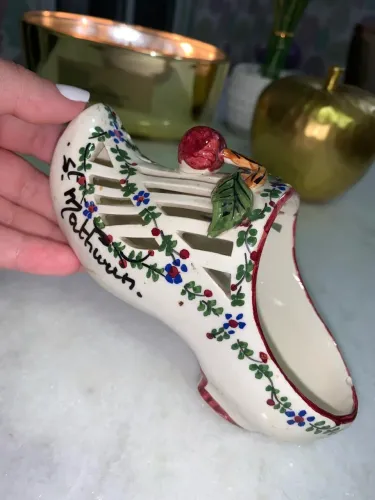 Antigo Tamanco Decorativo Porcelana Francesa St. Mathurin Vintage