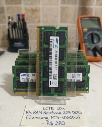Lote 10x Memória RAM Notebook 2GB DDR3 PC3-10600S