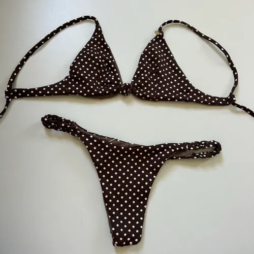 Conjunto biquíni poá marrom com branco