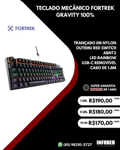 Teclado mecânico Fortrek Gravity 100% preto