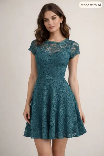 Vestido festa tam P curto renda verde Vero Moda