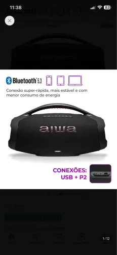 [NOVA/LACRADA] Caixa de Som AIWA Boombox Plus 200W Bivolt AWS-BBS-01-B
